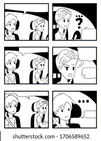 This Is An Original Blank Comic One Page Strip Of Two Guys Talking In A Car.