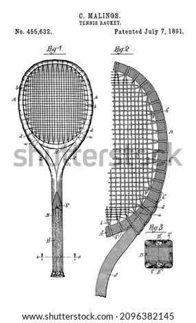 This patent was created by using U.S. Patent, Vintage Tennis Racket 1891 Patent.
