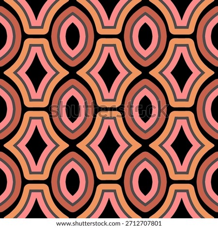 This pattern is formed through the repetition of interrelated ovoid (oval) and rhombus (diamond decoration) shapes. These shapes are produced from a combination of curved lines and straight lines. 