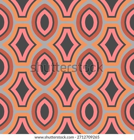This pattern is formed through the repetition of interrelated ovoid (oval) and rhombus (diamond decoration) shapes. These shapes are produced from a combination of curved lines and straight lines. 