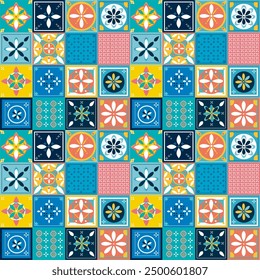 This pattern is full of details. Made digitally, each tile has unique shapes, each element was placed with great love to together have an exclusive art. If you like tiles in colorful tones.