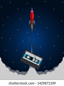 this is Poster vector illustration rocket and cd music clasic
