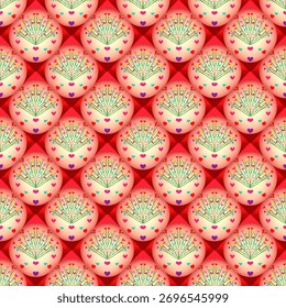 This seamless heart pattern combines romantic charm and modern elegance in a vibrant red and pink palette. The repeating design features delicate heart shapes blooming like flowers.