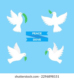This is a set of white peace doves with olive leaf