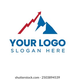 This is a simple flat logo of a blue mountain with a graphic arrow moving upward in red on a white background
	
 - Powered by Shutterstock