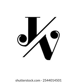 This is a simple monogram logo design of an initial JV in serif font that looks elegant and classic on a white background - Powered by Shutterstock