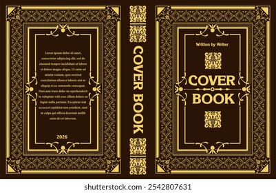 This sophisticated book cover design features ornate gold frames on a black background, perfect for adding a touch of elegance to any publication. No AI - Powered by Shutterstock