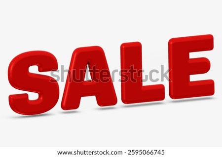 This striking image features word SALE! in prominent, bold red 3D letters, sparking attention for promotions and discounts with clean white background.