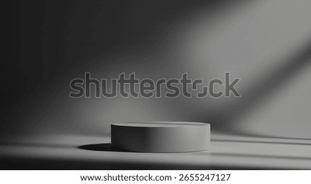 This studio shot emphasizes a clean, modern aesthetic, ideal for showcasing products or providing a neutral stage, enhanced by dynamic light patterns and shade gradients