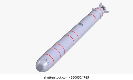 This submarine torpedo model is designed for maritime military simulations and displays. It features detailed components ideal for high-quality renderings or animations.
