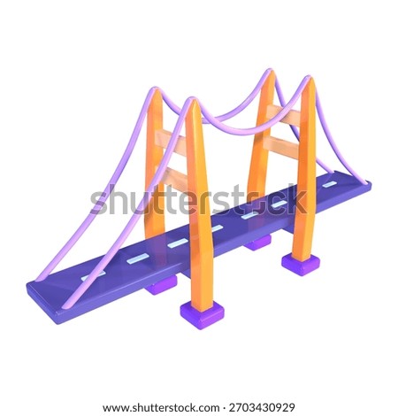 This is a Suspension Bridge 3D Render Illustration Icon. High-resolution JPG file isolated on a white background.