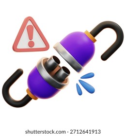 This vibrant 3D rendering displays a disconnected power cable and socket next to a critical warning sign symbolizing a service interruption or system failure.