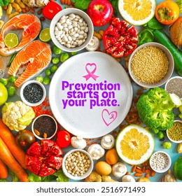 This vibrant image promotes the message "Prevention starts on your plate," emphasizing the role of a balanced diet in preventing diseases. - Powered by Shutterstock