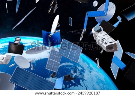 This vivid image captures an advanced array of satellites orbiting Earth, showcasing the pinnacle of global communication technology and space exploration efforts.