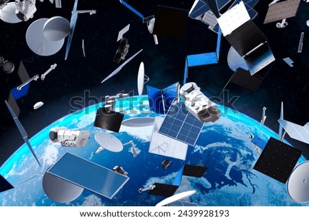 This vivid image captures an advanced array of satellites orbiting Earth, showcasing the pinnacle of global communication technology and space exploration efforts.