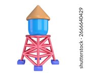 This is a Water Tower 3D Render Illustration Icon. High-resolution JPG file isolated on a white background.