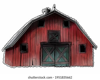 This is a Watercolor Farm Barn 