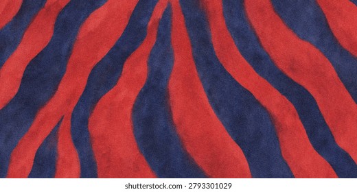 This is a watercolor pattern featuring wavy stripes in shades of red and dark blue. The artwork has a fluid, textured appearance created with aqueous pigments.