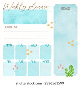 This is a Weekly planner with a to do list and noted in under the sea theme.