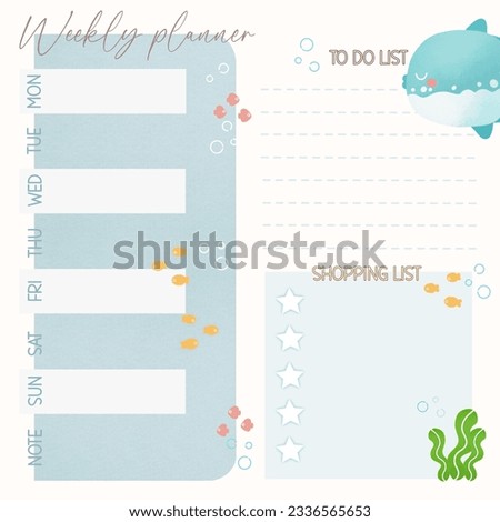 This is a weekly planner. It’s a sunfish in a under the sea theme Foto stock © 