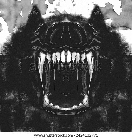 This wolf image is black and white, the wolf represents the tribal chief and is roaring calling his troops 商業照片 © 