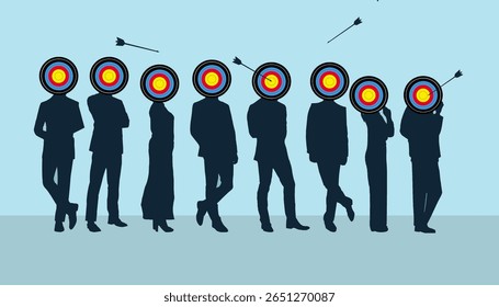 This is your target audience.  Potential customers and the targets of your advertising campaign  are seen with archery targets as heads.