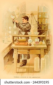 Thomas A. Edison (1847-1931), In His Menlo Park, New Jersey Research Laboratory. Ca. 1880