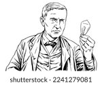 Thomas Edison Holding a Lightbulb