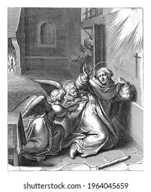 Thomas Makes A Cross On The Prison Wall With Soot And Prays That He Will Never Again Feel Carnal Desire. Two Angels Then Tie Him With A String That Releases Him From Desire.