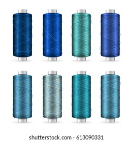Thread Spool Set. Bright Plastic Bobbin. Isolated On White Background For Needlework And Needlecraft. Stock Illustration.