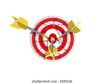 Three 3d Arrows Breaking The Target, Isolated