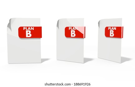 three 3d icons of a file plan b documents in various perspective isolated on white background