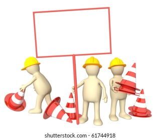 Three 3d puppets with emergency cones - Powered by Shutterstock