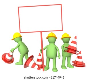 Three 3d puppets with emergency cones - Powered by Shutterstock