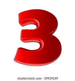 Three - 3d red plastic number