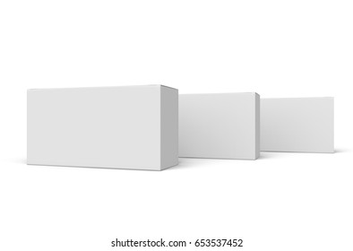 three 3d rendering blank boxes  isolated white background