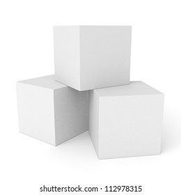 Three 3d White Cubes Isolated On White Background