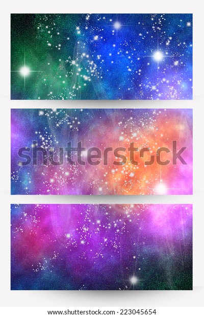 three abstract space\
banners