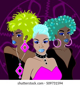 Three Afro Punk Women (jpg); Eps10 Version Also Available