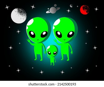 Three Aliens On A Black Background