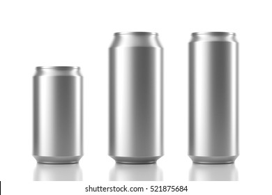 Three Aluminum Can Mockup In Different Sizes, 3d Rendering