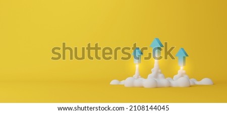 Three arrows soaring on yellow background. Business development to success and growing growth concept. 3d render illustration Foto stock © 