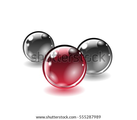 Three balls of different colors on a white background. Raster version.