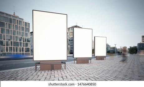 Three Billboard Mockup At City Street 3d Rendering