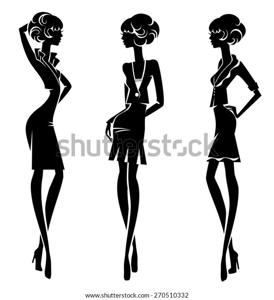 Three Black Silhouette Stylish Girl Stock Illustration 270510332 ...