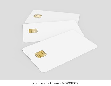 three blank chip cards, can be used as design elements, isolated light gray background, 3d rendering