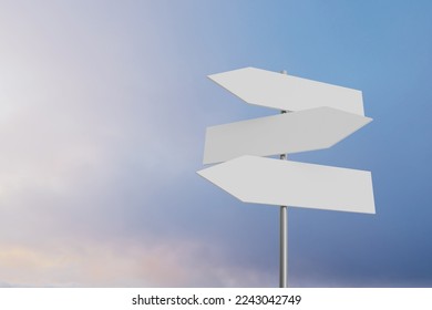 three blank direction sign board with sky backgronds mockup, 3d rendering  - Shutterstock ID 2243042749