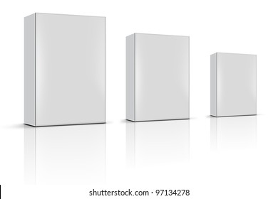 three blank product boxes