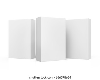 three blank tilt white paper boxes 3d rendering for design use  one right tilt  isolated white background  side view