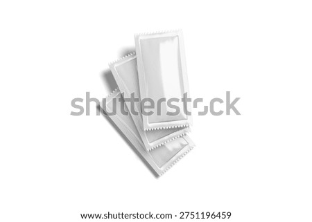 Three Blank White Sachet Packets Fan Spread Isolated, 3D Illustration
